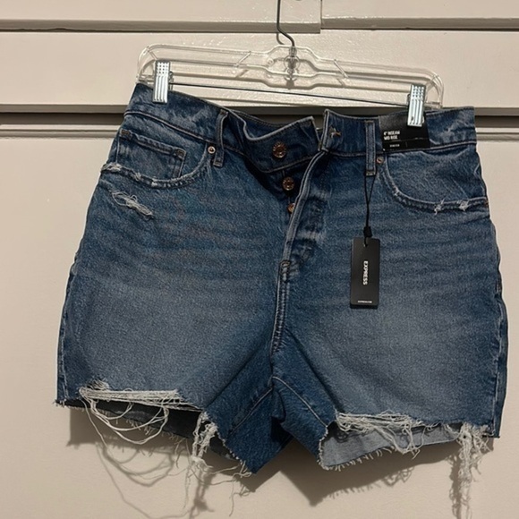 Express Pants - Express Blue Jean Shorts Distressed Frayed Hem